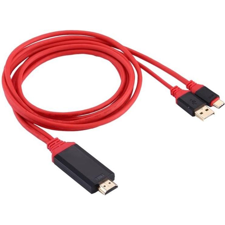 Thumbnail - JTI USB-C-auf-HDMI-Adapter 2 m (HDMI, USB, 200 cm), Data + Video Adapter, Rot