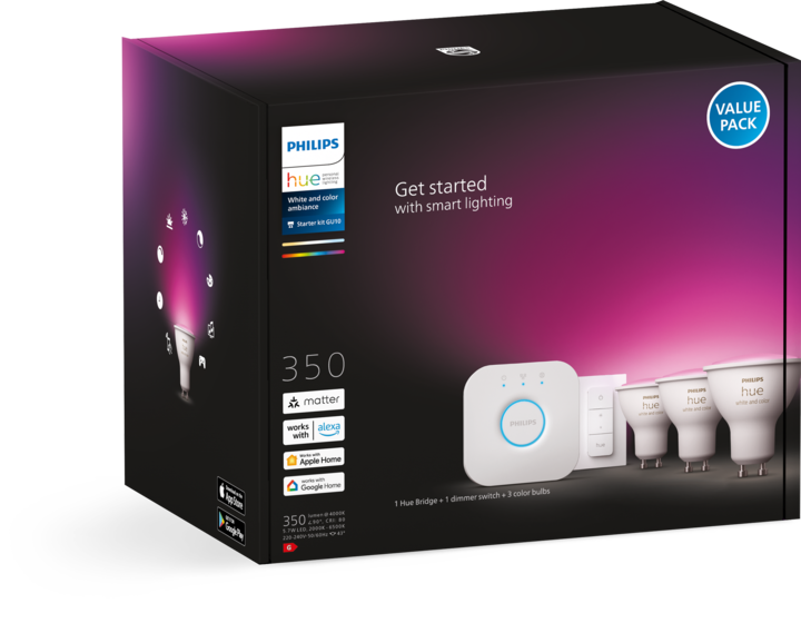 Actual product image Philips Hue White & Color Ambiance starter kit (GU10, 5.70 W, 350 lm, 3 x, G)