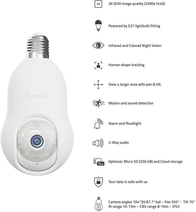 Actual product image Hombli Bulb Cam (2560 x 1440 Pixels)