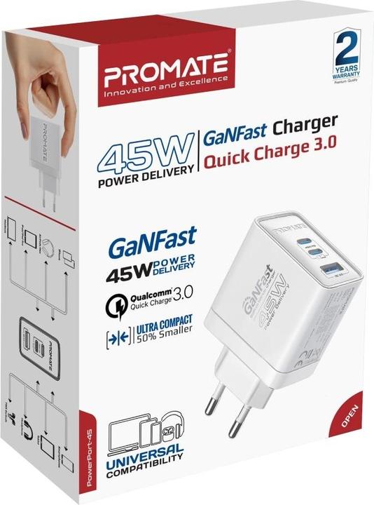 Image du produit ProMate PowerPort-45 White Ladegerät 45 Watt (45 W, 3 ports)