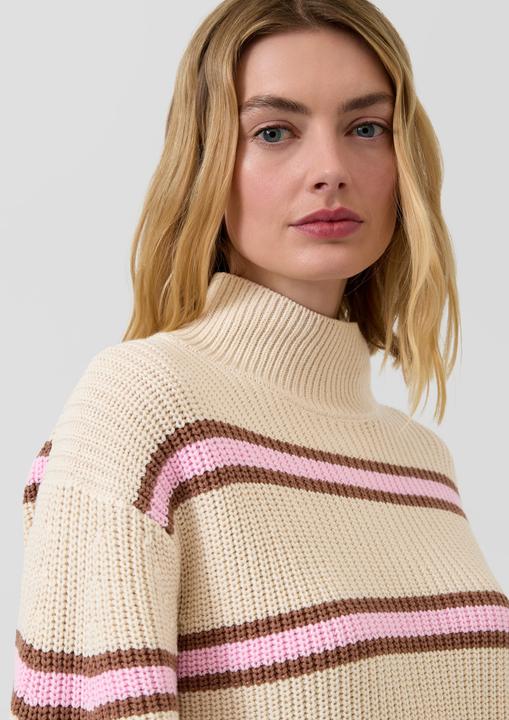 Produktbild s.Oliver Strickpullover Relaxed Fit Strickpullover mit Streifenmuster und Stehkragen (38)