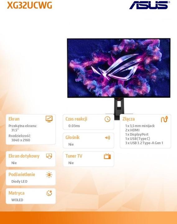 Actual product image ASUS ROG Strix OLED XG32UCWG (3840 x 2160 Pixels, 31.50")