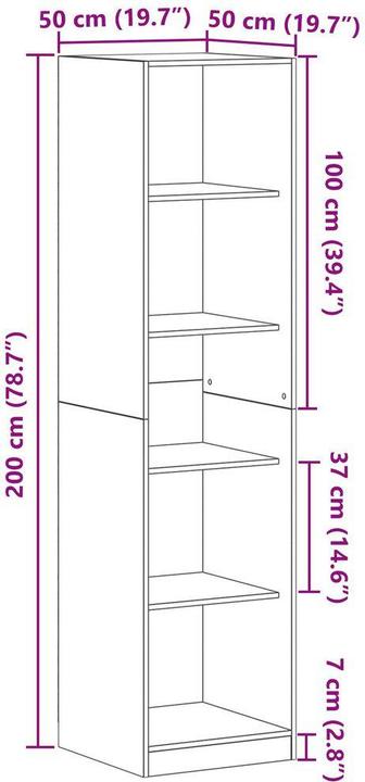 Produktbild VidaXL Kleiderschrank aus schwarzer Eiche 50x50x200 cm Möbelspanplatte (50 x 50 x 200 cm)