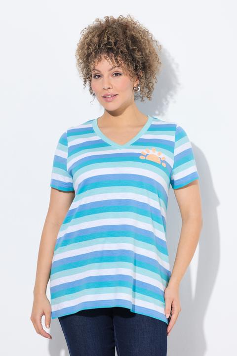 Produktbild Ulla Popken Ringelshirt, Sonne, A-Linie, V-Ausschnitt, Halbarm (62)