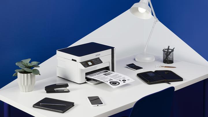 Image du produit Epson Imprimante compacte multifonction EcoTank M2120 Mono, jet d'encre, A4, Wi-Fi, blanc (Encre, Noir et blanc)