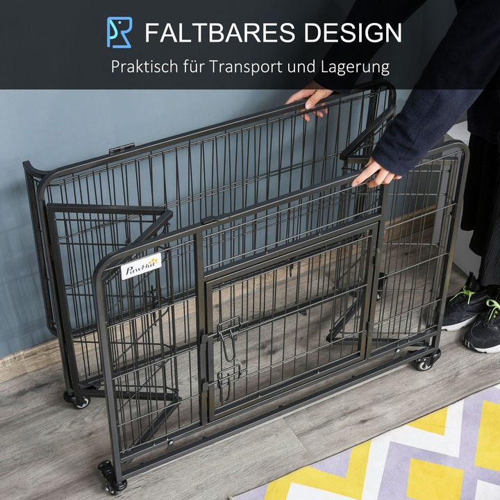 Actual product image PawHut Dog transport 4 swivel castors, 2 with brakes, durable materials (Dog, Foldable)