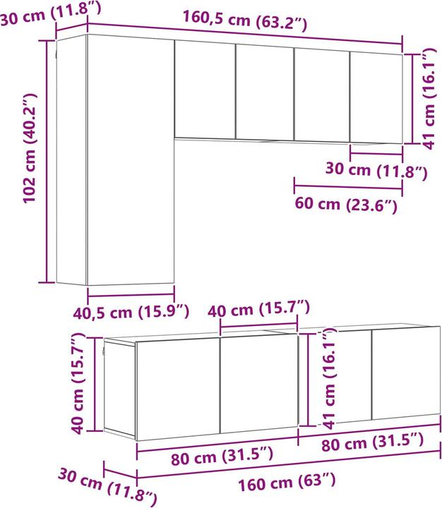 Produktbild vidaXL TV-Wandmöbel (30 x 30 x 102 cm)