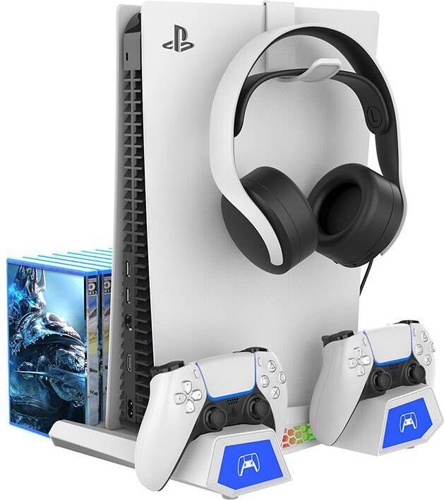 Produktbild - iPega P5S023 Multifunctional Charging RGB Stand with Cooling for PS5/PS5 Slim White (PS5)