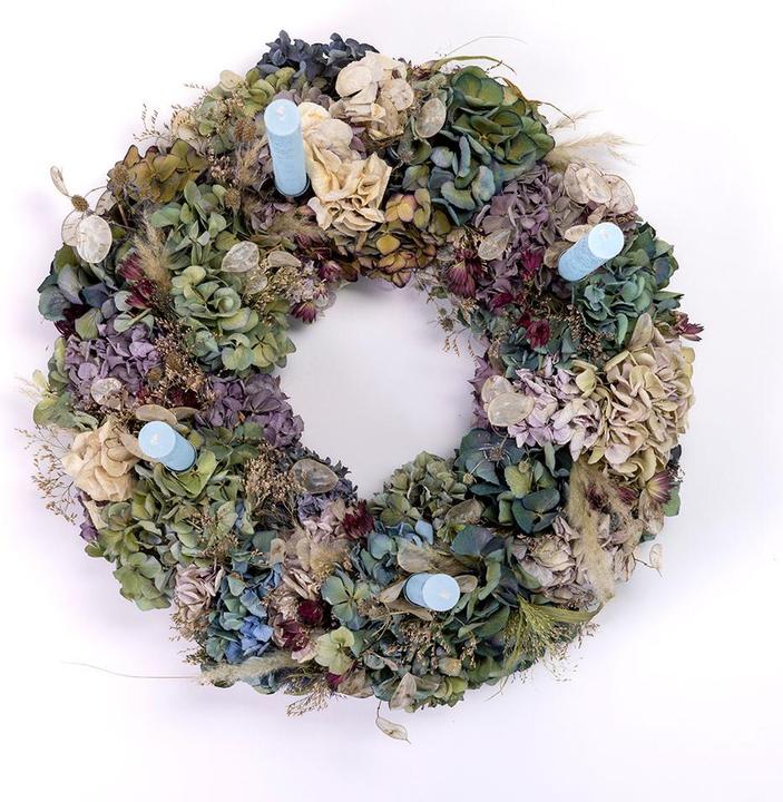 Immagine prodotto VEG and the City Corona d'Avvento con fiori secchi selvatici di circa 45 cm - Candele blu ghiaccio (45 cm)