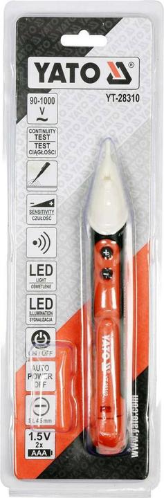 Immagine prodotto Yato Tester professionale di tensione senza contatto/tester di fase con LED, cicalino acustico e torcia