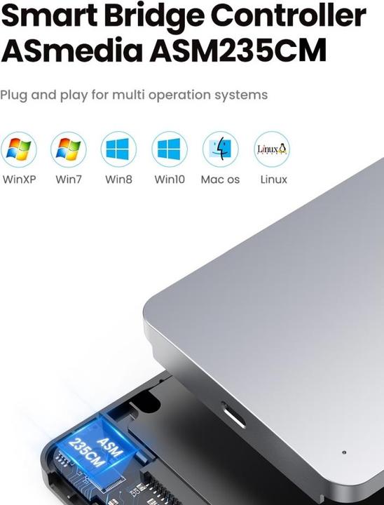 Productafbeelding Ugreen USB 3.1 Type-C HDD/SSD Aluminium Behuizing 2,5" met USB-C Kabel (2.5")