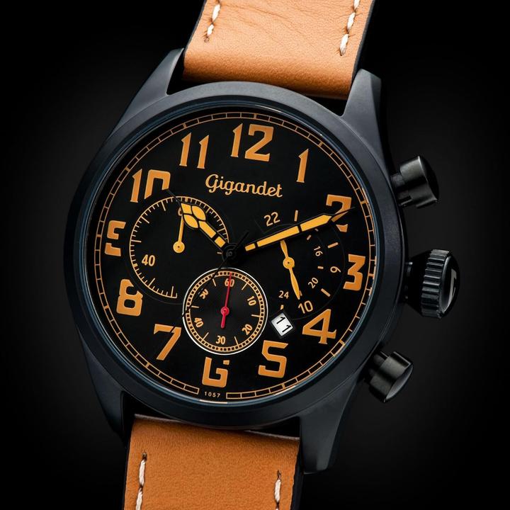 Actual product image Gigandet Analog Japanese Quartz Chronograph Watch with Leather Strap, 100m Water Resistant (Chronograph)