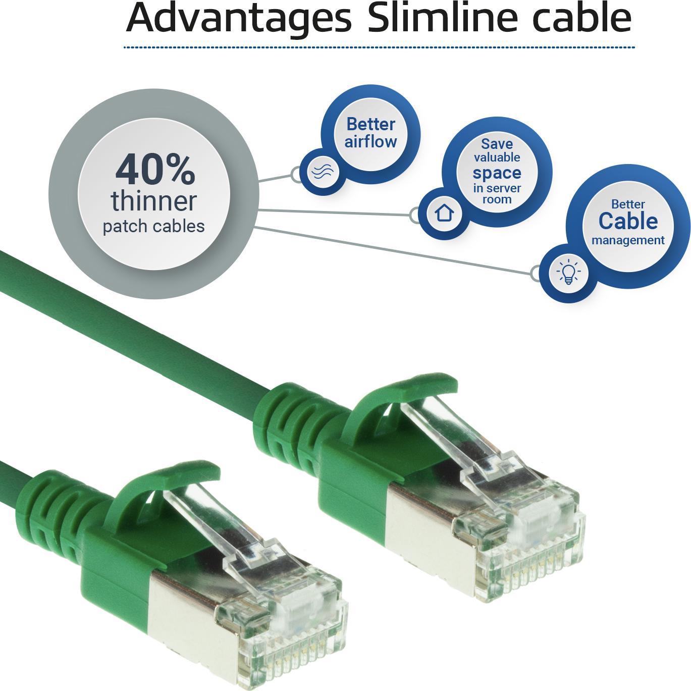 Thumbnail - ACT Green 0.25 meter LSZH U/FTP CAT6A datacenter slimline patch cable snagless with RJ45 connectors (U/FTP, CAT6a, 0.25 ...