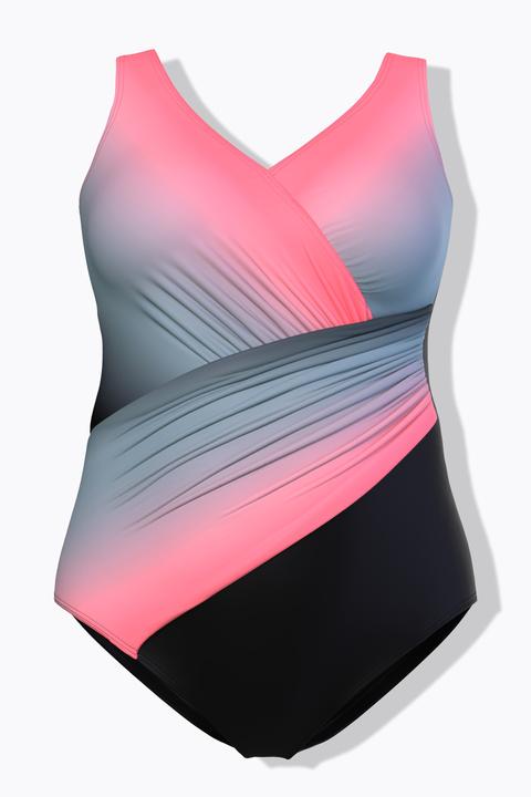 Actual product image Ulla Popken Gradient Wrap Look One Piece Swimsuit (48)