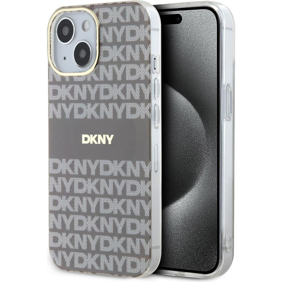 DKNY PC/TPU Repeat Pattern Tonal Stripe Magsafe Case for iPhone 14 Beige (Apple iPhone 14), Smartphone Hülle, Grau