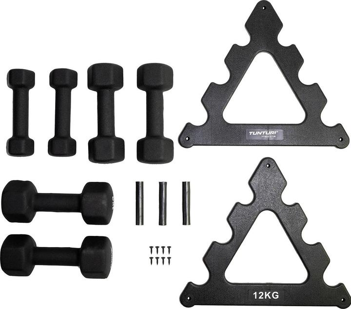 Produktbild Tunturi Neopren Kurzhantelset mit Ständer (2 x 1 kg, 2 x 2 kg, 2 x 3 kg)