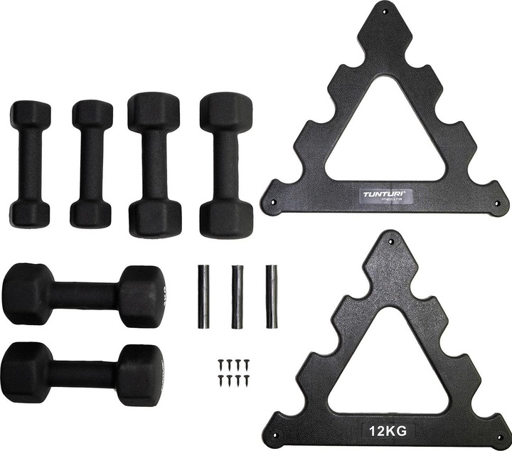 Actual product image Tunturi Neopren Kurzhantelset mit Ständer (2 x 1 kg, 2 x 2 kg, 2 x 3 kg)