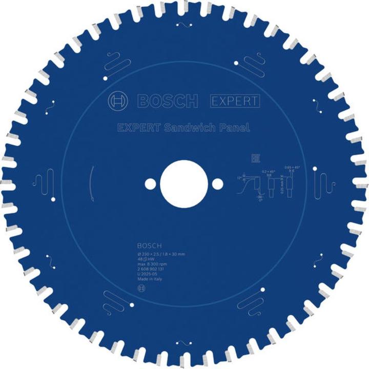 Immagine prodotto Bosch Professional Zubehör Blau Zubehör 2608902131 EXPERT Kreissägeblatt Sandwichplatte 230 x 2,5/1,8 x 30 mm T48