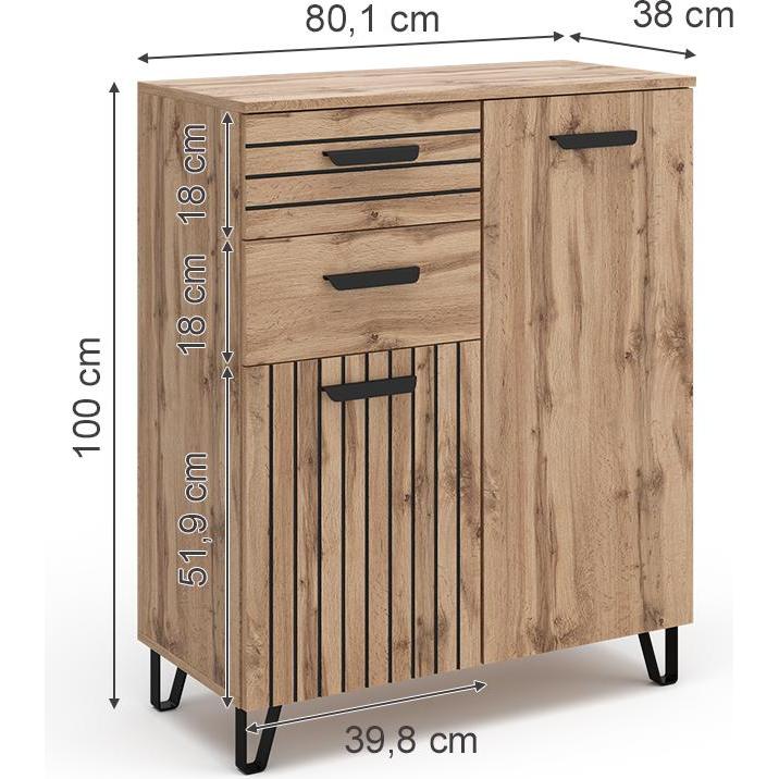 Thumbnail - Vicco, Kommode + Sideboard, Amber (80 x 38 x 100 cm)