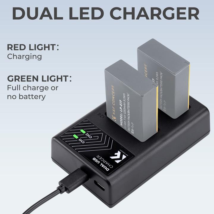 Produktbild K&F Concept LP-E17 Digital Camera LED Dual Channel Charger with Type C Charging Cable (Kamera Akku Ladegerät)