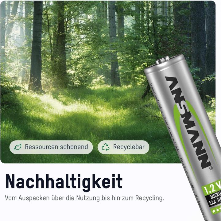 Produktbild Ansmann NiMH HR03 Sol (2 Stk., AAA, 550.55 mAh, Ladegerät inkl. Akku)
