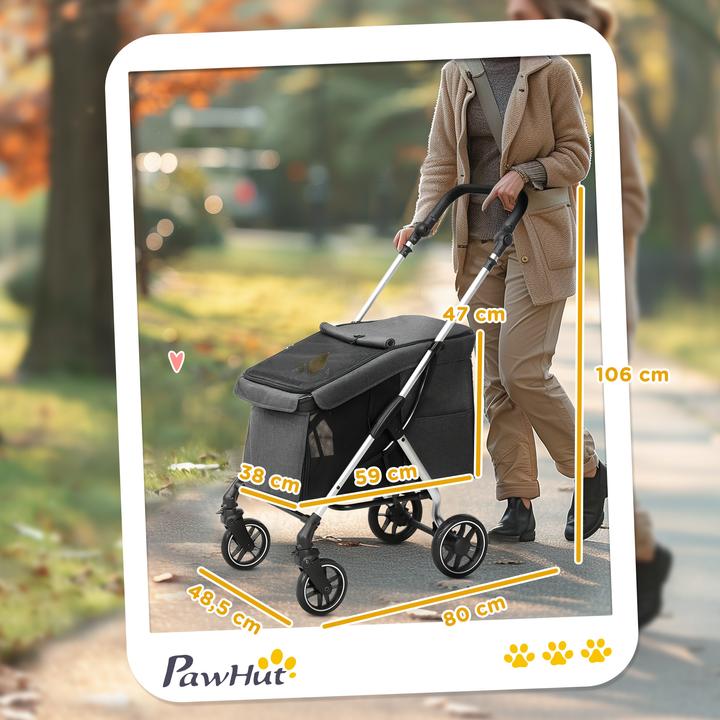 Actual product image PawHut Hundewagen Polyester, Aluminium Grau (Cat, Dog, Breathable, Foldable, Washable)