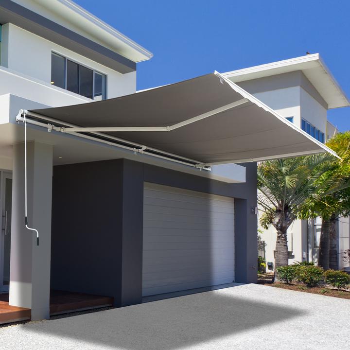 Immagine prodotto Swisshandel24 elektrische Markise Gelenkarmmarkise Kurbel inkl. Fernbedienung Alu Grau 5x3m (4.95 m)