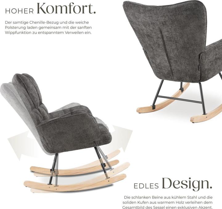 Actual product image tectake Rocking chair Torve - bouclé fabric, plush padding, wooden runners