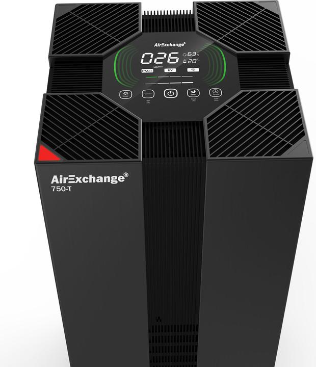 Produktbild AirExchange 750-T Zwart | Luchtreiniger 120m | HEPA H14 filter, Carbon, ionisator en UV-C lamp | Beschermt met > (120 m²)