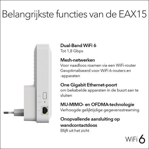 Actual product image Netgear EAX15 WiFi 6 Mesh Extender (1200 Mbit/s, 600 Mbit/s)