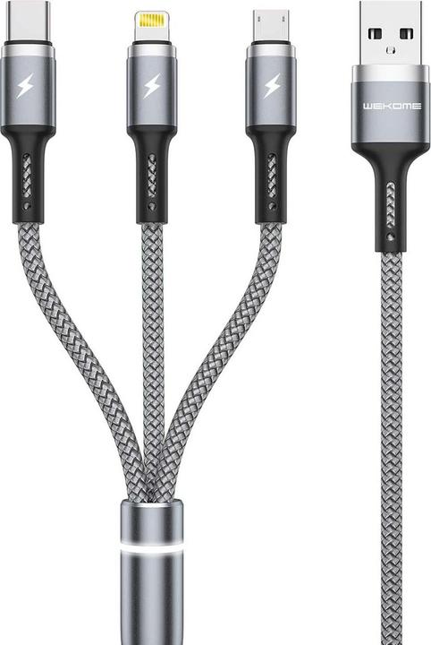 Image du produit Wekome Câble USB 3en1 PD 1.2m charge rapide (1.20 m)