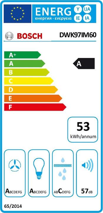 Energie-Label Bosch Hausgeräte Serie 4 Wandesse 90 cm Klarglas schwarz bedruckt DWK97IM60 (Wandhaube)