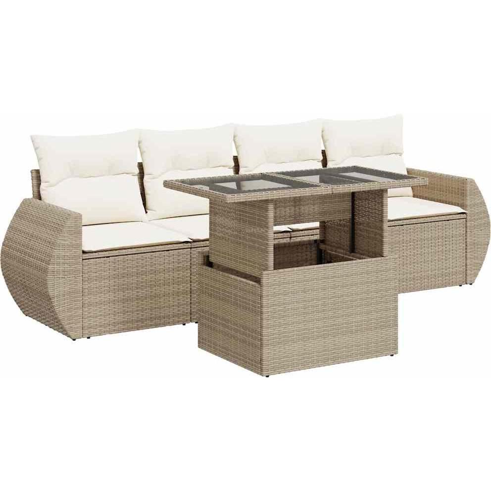 VidaXL, Gartenlounge, Gartenmöbel Sofa Garnitur Lounge Sitzgruppe 5-tlg. Beige Poly Rattan
