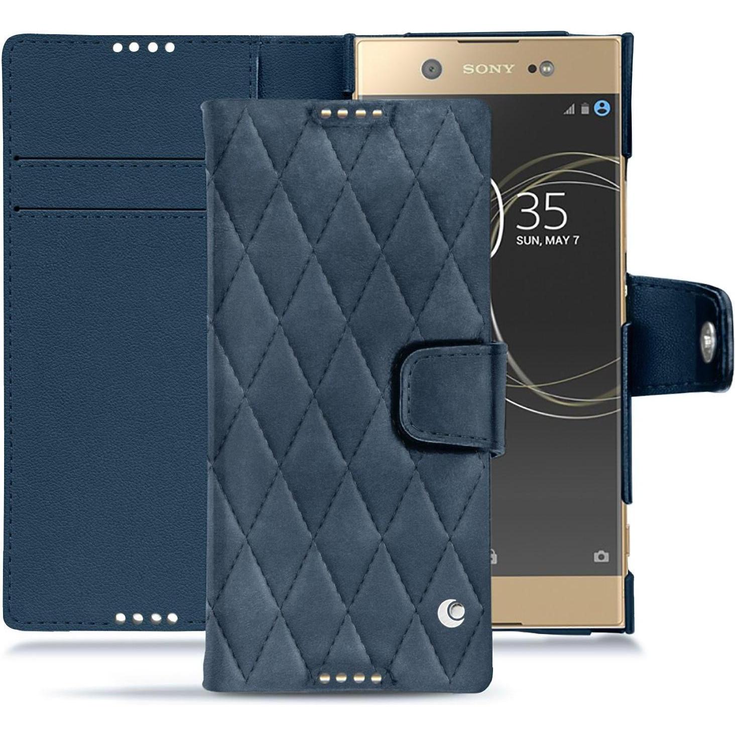 Noreve Lederschutzhülle Wallet (Sony Xperia XA1 Ultra), Smartphone Hülle, Blau