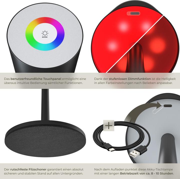 Actual product image tectake Retro table lamp Corly, LED, 7 light colours, dimmable