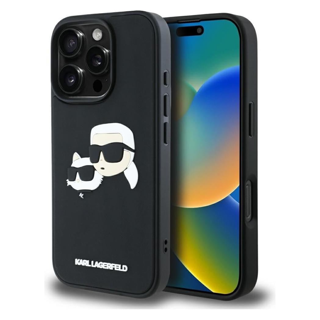 Karl Lagerfeld Hc 3D Rubber Double Heads IPhone 16 Pro Case - Black (Apple IPhone 16 Pro), Smartphone Hülle, Schwarz