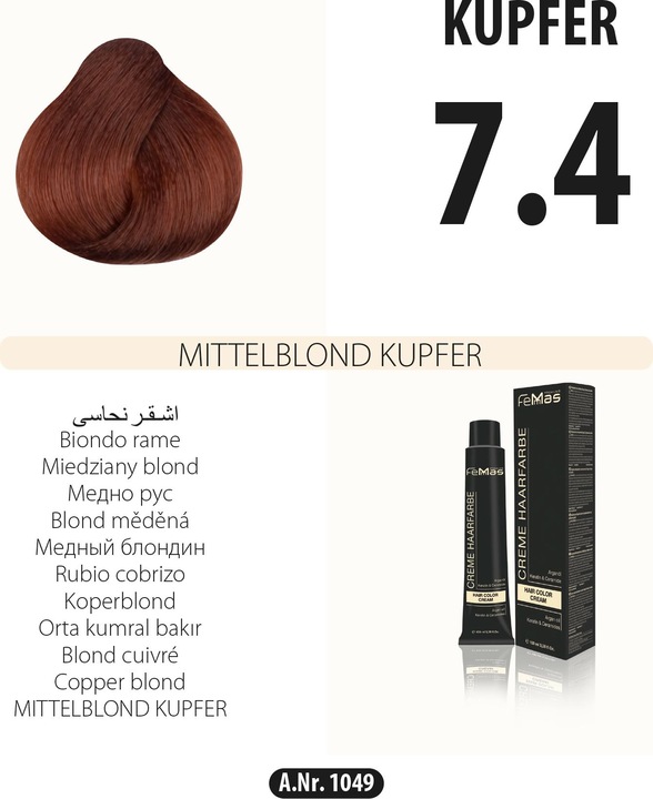 Image du produit FemMas 7.4) Coloration cheveux blond moyen cuivré 100ml