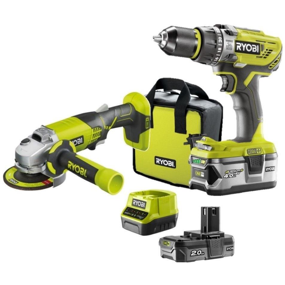 Ryobi, Set di utensili elettrici, 18 V ONE+ Kombo-Kit R18CK2-2C20G, Akku-Schlagbohrschrauber, Akku-Schlagschrauber, 2 Akkus (2,0