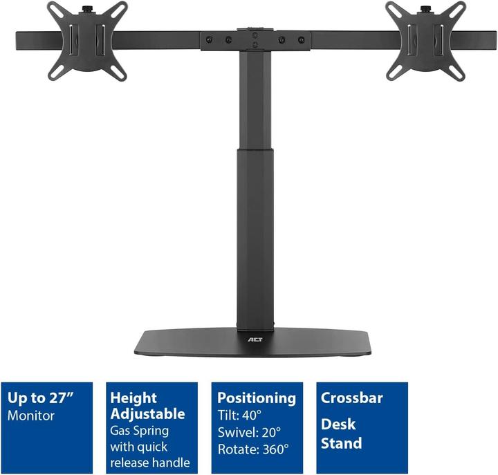 Actual product image ACT Monitor Desk Stand, 2 screens up to 27ö, with gas spring (Table, 27", 12 kg)