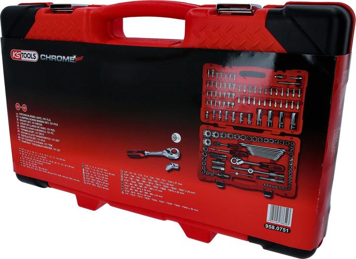 Produktbild KS Tools 1/4" + 1/2" CHROMEplus Steckschlüssel-Satz, 151 Teile, Flank Traction (1/4")