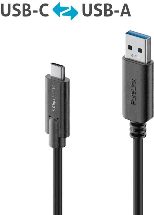 Produktbild Purelink USB 3.1-Kabel (Gen 1) USB C - USB A 0.5 m Schwarz (0.50 m, USB 3.1, 60 W)