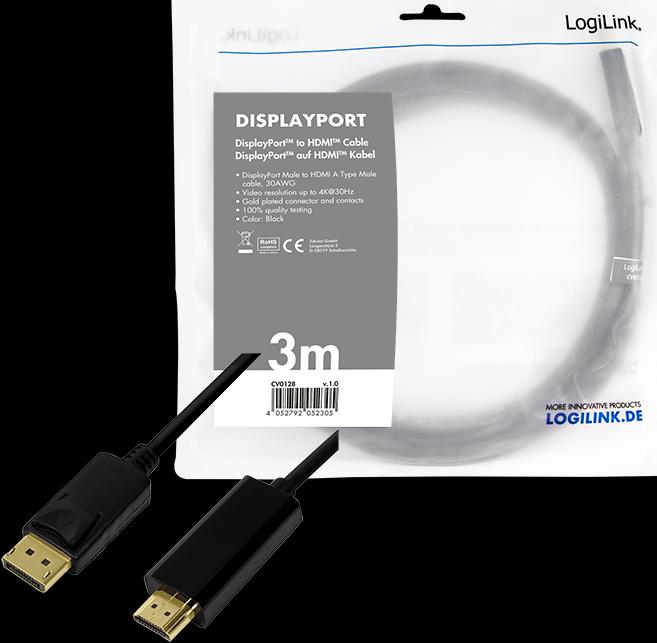 Produktbild LogiLink DisplayPort — HDMI (Typ A) (1 m, DisplayPort, 1.4)
