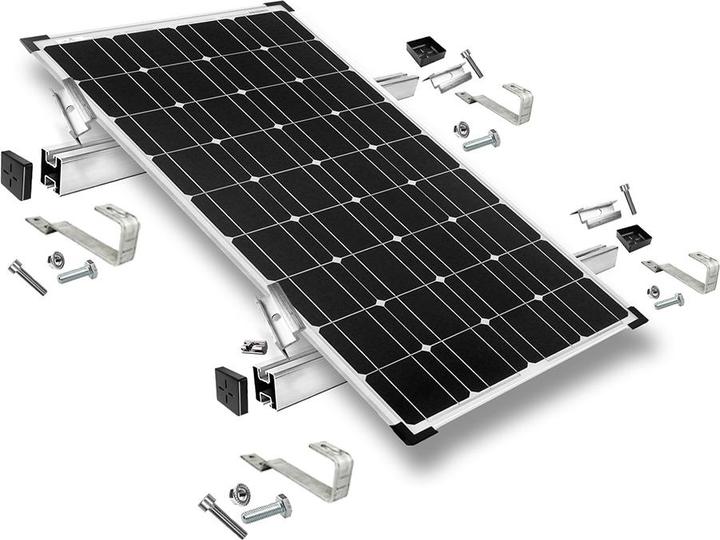 Image du produit Offgridtec Kit de montage avec crochets de toit pour tuiles plates pour montage sur toit en pente 1 panneau