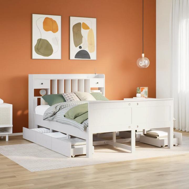 Actual product image vidaXL Solid wood bed Wooden bed Double bed Bed frame White 150x200cm Pine (150 x 200 cm)