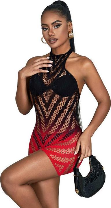 Produktbild Subblime 952242 Roter Und Schwarzer Bodystocking Aus Elastischem Netz Mit Abgeschnittenem Degrad E (S)