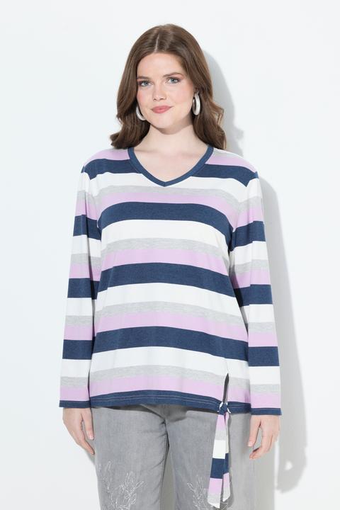 Produktbild Ulla Popken Ringelshirt, Saumknoten, V-Ausschnitt, Langarm (56)
