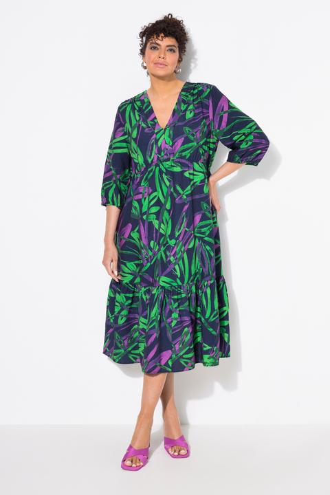 Actual product image Ulla Popken Contrast Color 3/4 Sleeve A-Line Dress (60)