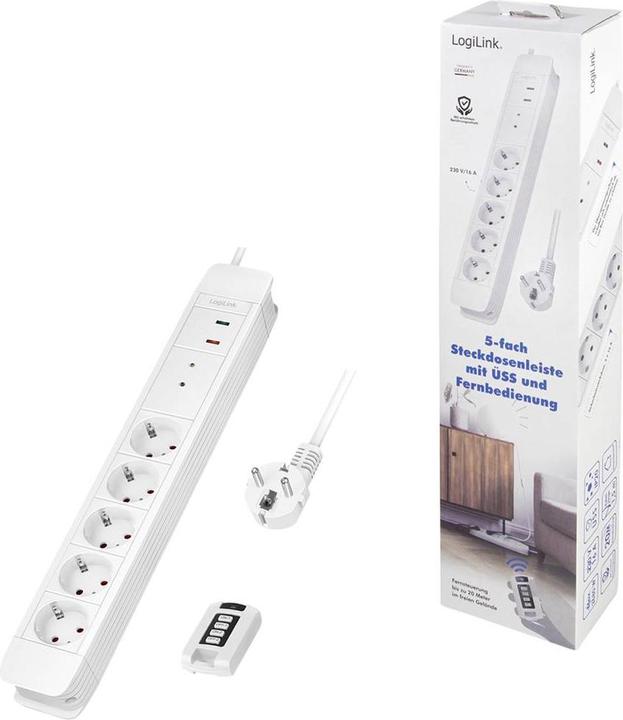 Produktbild LogiLink Steckdosenleiste,5xCEE 7/3 m.Fernbed. (5x, CEE 7/3, 1.50 m)