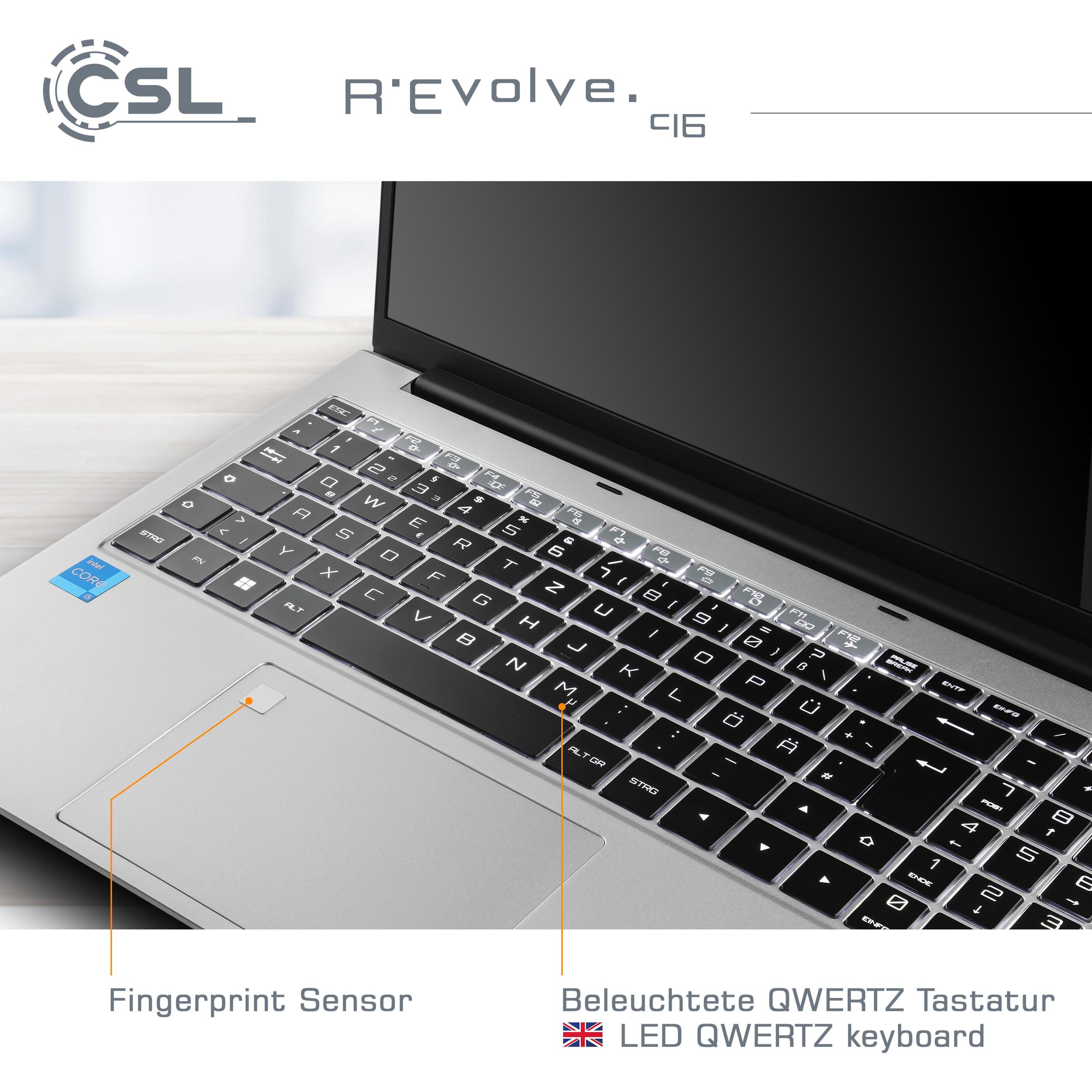 CSL Notebook R'Evolve C16 (16", Intel Core i5-1235U, 32 GB, 2000 GB, DE), Notebook, Grau