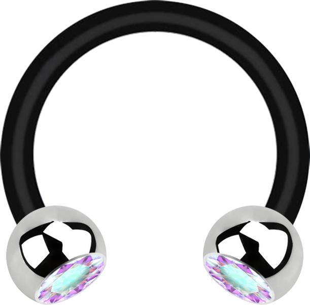 Produktbild Star Piercing Micro Circular Barbell schwarz mit zwei Kugeln silber Kristall multicolor (ohne Messing, Chirurgenstahl 316L, Kunststoff)